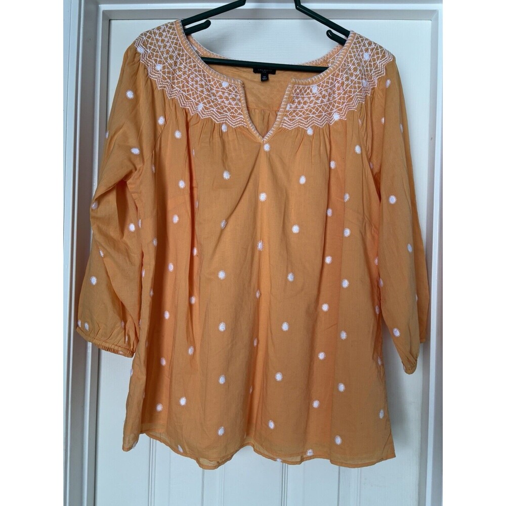 TALBOTS Womans size 1x orange popover top shirt tunic with white polka dots